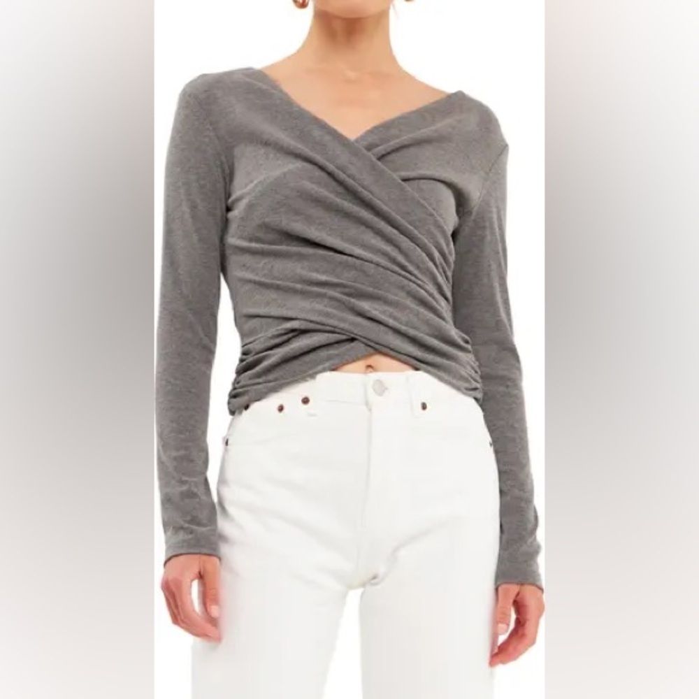 NWT Endless Rose Isabella Shirred Crop Top in grey size Medium